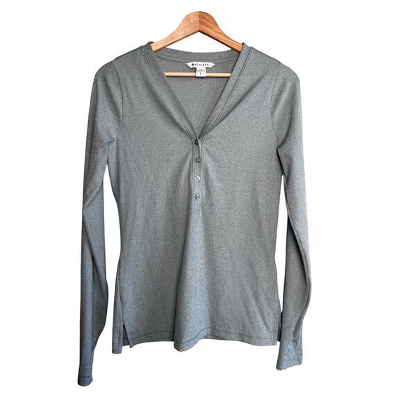 Athleta Small Petite Performance Long Sleeve Shirt V-Neck Button Thumbholes - Picture 1 of 5